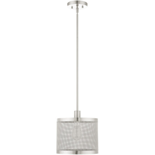 46212-91_02 1 Light Brushed Nickel Pendant light Hanging Light Fixture with Brushed Nickel Stainless Mesh Shade-Lighting LumensPendant Lights