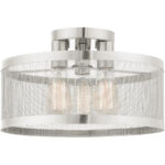 3 Light Brushed Nickel Semi Flush Mount with Brushed Nickel Stainless Mesh Shade-Lighting LumensSemi Flush