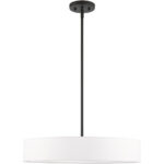 4 Light Black Chandelier with Hand Crafted Off White Fabric Hardback Shade-Lighting LumensChandeliers