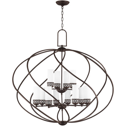 8 Light + 4 Light Olde Bronze Foyer Chandelier with Hand Blown Satin Opal White Glass Shade-Lighting LumensChandeliers