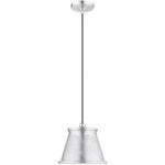 1 Light Brushed Aluminum Mini Pendant light Hanging Light Fixture with Brushed Aluminum with Shiny White finish Inside Shade-Lighting LumensPendant Lights