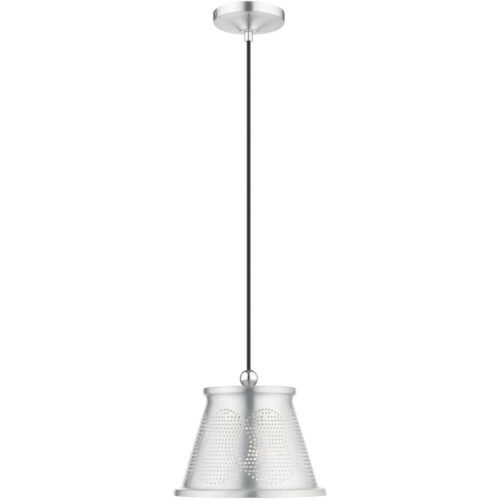 1 Light Brushed Aluminum Mini Pendant light Hanging Light Fixture with Brushed Aluminum with Shiny White finish Inside Shade-Lighting LumensPendant Lights
