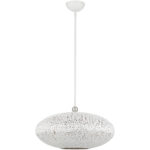 3 Light White Pendant light Hanging Light Fixture with White Filigreed Metal with Gold finish Inside Shade-Lighting LumensPendant Lights