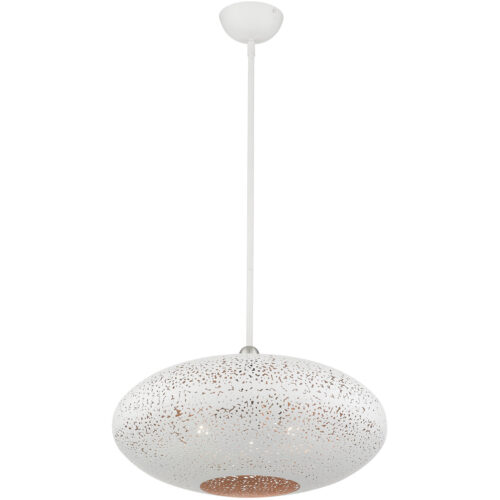 3 Light White Pendant light Hanging Light Fixture with White Filigreed Metal with Gold finish Inside Shade-Lighting LumensPendant Lights