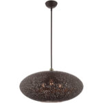 3 Light Bronze Pendant light Hanging Light Fixture with Bronze Filigreed Ornamental Metal with Gold finish Inside Shade-Lighting LumensPendant Lights