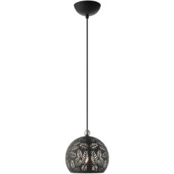 1 Light Black Pendant light Hanging Light Fixture with Black Ornamental Metal with White finish Inside Shade-Lighting LumensPendant Lights