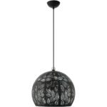3 Light Black Pendant light Hanging Light Fixture with Black Ornamental Metal with White finish Inside Shade-Lighting LumensPendant Lights