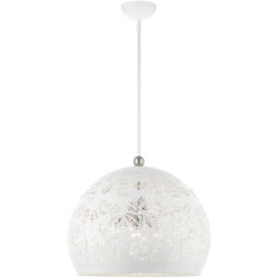 3 Light White Pendant light Hanging Light Fixture with White Ornamental Metal with White finish Inside Shade-Lighting LumensPendant Lights