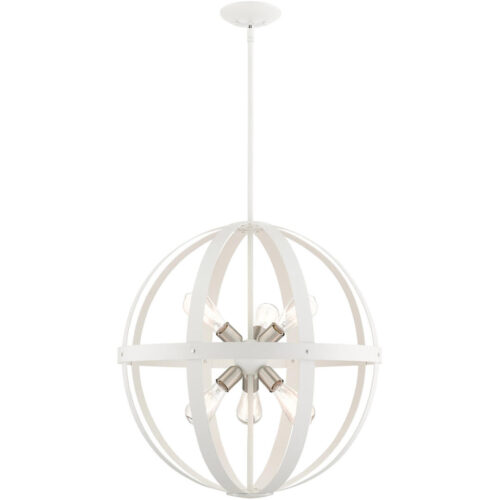 49646-13 6 Light Textured White with Brushed Nickel Finish Cluster Pendant Chandelier-Lighting LumensChandeliers