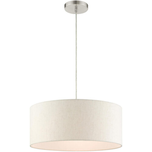49802-91 3 Light Brushed Nickel Drum Pendant-Lighting LumensPendant Lights