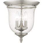 5024-91_01 3 Light Brushed Nickel Ceiling Light fixture with Hand Blown Clear Seeded Glass Shade-Lighting LumensFlush Mount Ceiling Lights