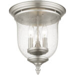5024-91_04 3 Light Brushed Nickel Ceiling Light fixture with Hand Blown Clear Seeded Glass Shade-Lighting LumensFlush Mount Ceiling Lights