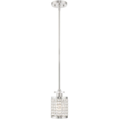 50560-91_01 1 Light Brushed Nickel Mini Pendant with Clear Crystals Shade-Lighting LumensPendant Lights