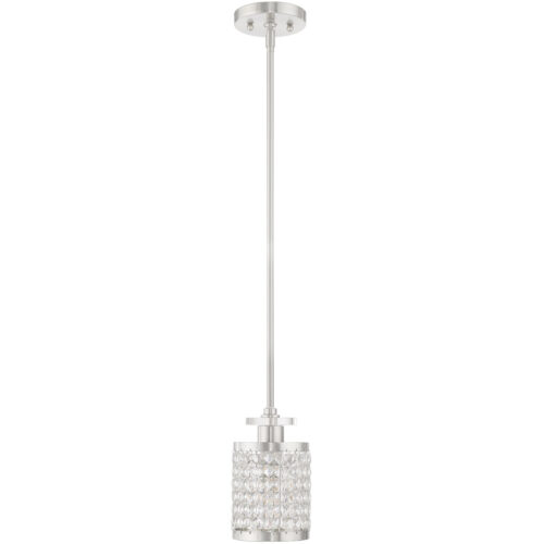 50560-91_02 1 Light Brushed Nickel Mini Pendant with Clear Crystals Shade-Lighting LumensPendant Lights