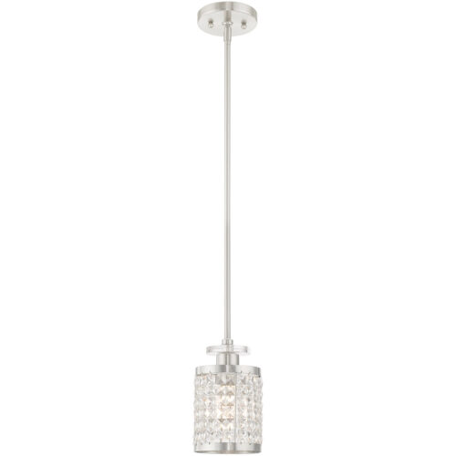 50560-91_03 1 Light Brushed Nickel Mini Pendant with Clear Crystals Shade-Lighting LumensPendant Lights