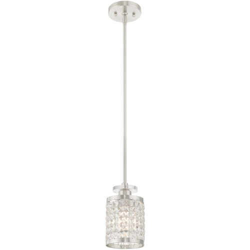 50560-91_04 1 Light Brushed Nickel Mini Pendant with Clear Crystals Shade-Lighting LumensPendant Lights