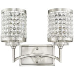 14.25 inch 2 Light Brushed Nickel Bathroom Vanity light fixture with Clear Crystals Shade-Lighting LumensBath/Vanity