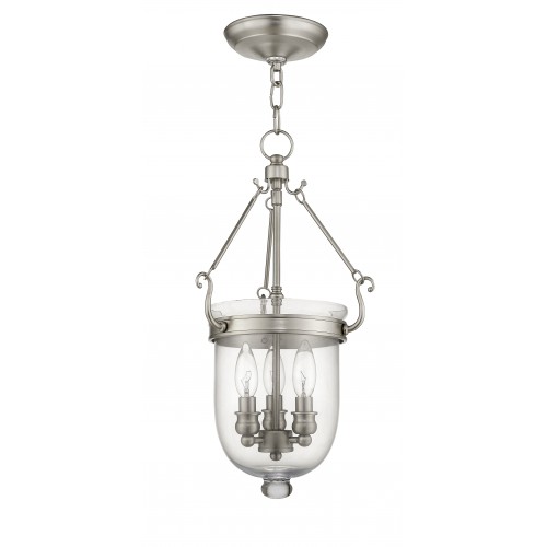 5063-91-500x500 3 Light Brushed Nickel Chain Lantern with Clear Glass Shade-Lighting LumensLantern