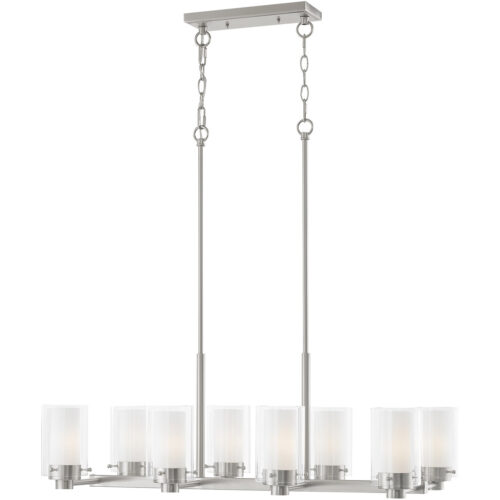 50678-91_01 17.75 inch 8 Light Brushed Nickel Chandelier with Hand Blown Clear Outside Glass and Opal Inside Glass Shade-Lighting LumensChandeliers