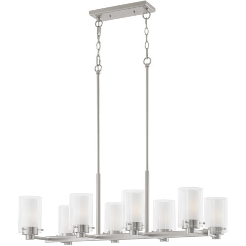 50678-91_03 17.75 inch 8 Light Brushed Nickel Chandelier with Hand Blown Clear Outside Glass and Opal Inside Glass Shade-Lighting LumensChandeliers