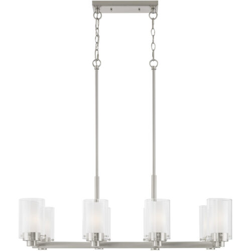 50678-91_05 17.75 inch 8 Light Brushed Nickel Chandelier with Hand Blown Clear Outside Glass and Opal Inside Glass Shade-Lighting LumensChandeliers