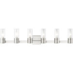 50685-91_01 35.5 inch 6 Light Brushed Nickel Bathroom Vanity light fixture with Hand Crafted Clear Fluted Glass Shade-Lighting LumensBath/Vanity