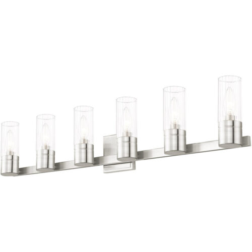 50685-91_03 35.5 inch 6 Light Brushed Nickel Bathroom Vanity light fixture with Hand Crafted Clear Fluted Glass Shade-Lighting LumensBath/Vanity