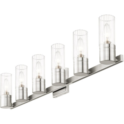 50685-91_04 35.5 inch 6 Light Brushed Nickel Bathroom Vanity light fixture with Hand Crafted Clear Fluted Glass Shade-Lighting LumensBath/Vanity