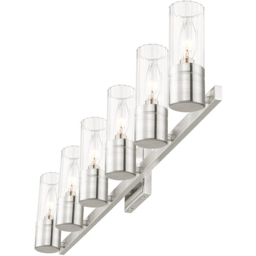 50685-91_05 35.5 inch 6 Light Brushed Nickel Bathroom Vanity light fixture with Hand Crafted Clear Fluted Glass Shade-Lighting LumensBath/Vanity