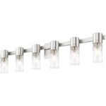 50685-91_06 35.5 inch 6 Light Brushed Nickel Bathroom Vanity light fixture with Hand Crafted Clear Fluted Glass Shade-Lighting LumensBath/Vanity