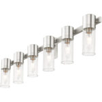 50685-91_07 35.5 inch 6 Light Brushed Nickel Bathroom Vanity light fixture with Hand Crafted Clear Fluted Glass Shade-Lighting LumensBath/Vanity