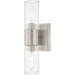 11.5 inch 2 Light Brushed Nickel Bathroom Vanity light fixture with Hand Crafted Clear Fluted Glass Shade-Lighting LumensBath/Vanity