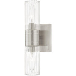 11.5 inch 2 Light Brushed Nickel Bathroom Vanity light fixture with Hand Crafted Clear Fluted Glass Shade-Lighting LumensBath/Vanity