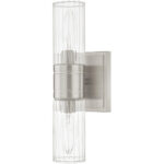 11.5 inch 2 Light Brushed Nickel Bathroom Vanity light fixture with Hand Crafted Clear Fluted Glass Shade-Lighting LumensBath/Vanity