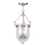 3 Light Antique Brass Chain Lantern Pendant Lighting Fixture with Seeded Glass Shade-Lighting LumensLantern