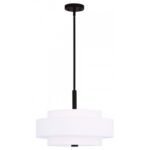 4 Light Bronze Pendant light Hanging Light Fixture with Hand Crafted Off-White Fabric Hardback Shade-Lighting LumensPendant Lights