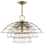 4 Light Antique Brass Chandelier with Antique Brass Hand Crafted Steel Wire Cage Shade-Lighting LumensChandeliers