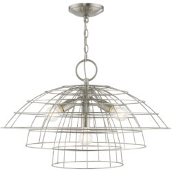 4 Light Brushed Nickel Chandelier with Brushed Nickel Hand Crafted Steel Wire Cage Shade-Lighting LumensChandeliers