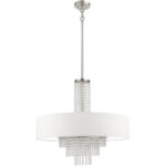 51037-91_02 5 Light Brushed Nickel Pendant light Hanging Light Fixture with Hand Crafted Off White Fabric Hardback Shade-Lighting LumensPendant Lights