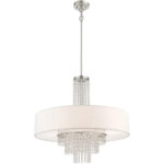 51037-91_03 5 Light Brushed Nickel Pendant light Hanging Light Fixture with Hand Crafted Off White Fabric Hardback Shade-Lighting LumensPendant Lights