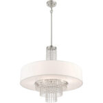 51037-91_04 5 Light Brushed Nickel Pendant light Hanging Light Fixture with Hand Crafted Off White Fabric Hardback Shade-Lighting LumensPendant Lights