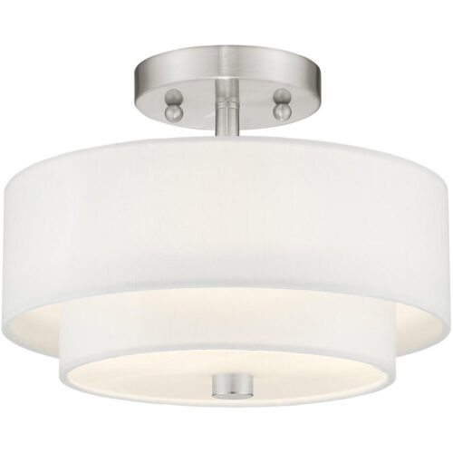 51042-91_01 2 Light Brushed Nickel Ceiling Light fixture with Hand Crafted Off-White Fabric Hardback Shade-Lighting LumensFlush Mount Ceiling Lights