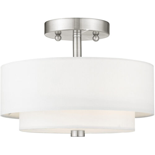 51042-91_03 2 Light Brushed Nickel Ceiling Light fixture with Hand Crafted Off-White Fabric Hardback Shade-Lighting LumensFlush Mount Ceiling Lights