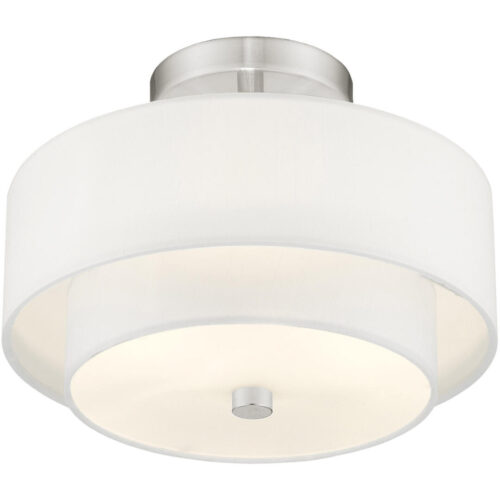 51042-91_04 2 Light Brushed Nickel Ceiling Light fixture with Hand Crafted Off-White Fabric Hardback Shade-Lighting LumensFlush Mount Ceiling Lights