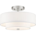51043-91_01 2 Light Brushed Nickel Ceiling Light fixture with Hand Crafted Off-White Fabric Hardback Shade-Lighting LumensFlush Mount Ceiling Lights