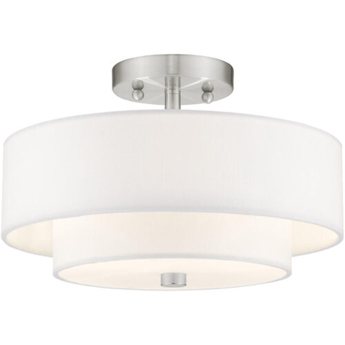 51043-91_01 2 Light Brushed Nickel Ceiling Light fixture with Hand Crafted Off-White Fabric Hardback Shade-Lighting LumensFlush Mount Ceiling Lights