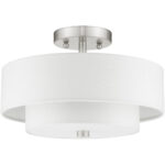 51043-91_02 2 Light Brushed Nickel Ceiling Light fixture with Hand Crafted Off-White Fabric Hardback Shade-Lighting LumensFlush Mount Ceiling Lights