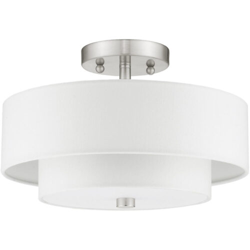 51043-91_02 2 Light Brushed Nickel Ceiling Light fixture with Hand Crafted Off-White Fabric Hardback Shade-Lighting LumensFlush Mount Ceiling Lights