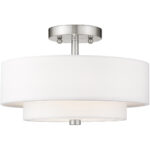 51043-91_03 2 Light Brushed Nickel Ceiling Light fixture with Hand Crafted Off-White Fabric Hardback Shade-Lighting LumensFlush Mount Ceiling Lights