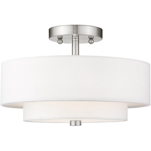 51043-91_03 2 Light Brushed Nickel Ceiling Light fixture with Hand Crafted Off-White Fabric Hardback Shade-Lighting LumensFlush Mount Ceiling Lights